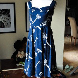 Hearts and Roses Key to My Heart Navy Blue Vintage Pinup style Dress